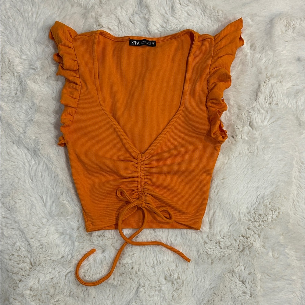 Zara Vibrant Orange Ruffle Crop Top